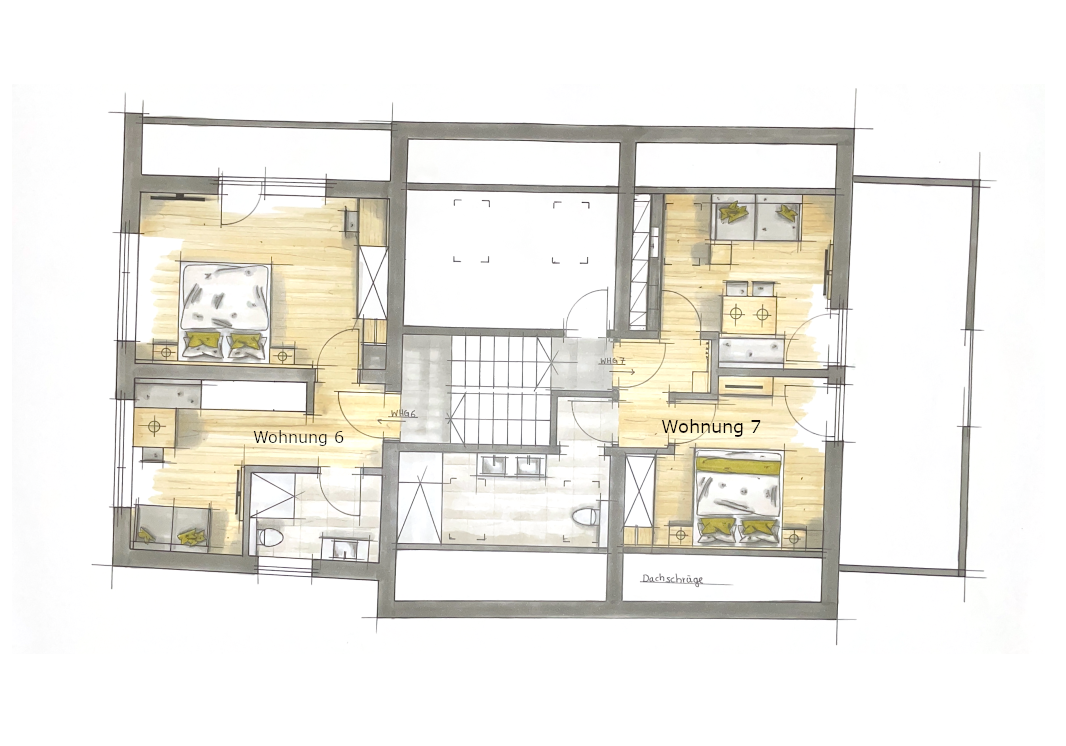 Grundriss Obergeschoss Wohnung 3,4 & 5 M 150